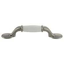 3" Traditional Handle Pull with White Center, Satin Nickel