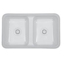 A-355 Acrylic Undermount Double Bowl Vanity Kitchen Sink, 31-1/2" x 18-1/2" x 8-3/4