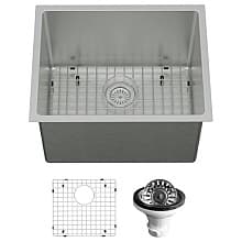 Elite Stainless Steel Undermount 16G Single Bowl Kitchen Sink Kit, 23" x 18" x 14"