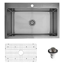 EL-33 Stainless Steel Top Mount 16G Single Bowl Kitchen Sink Kit, 33" x 22" x 10