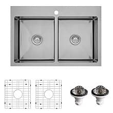 EL-35 Stainless Steel Top Mount 16G Double Bowl Kitchen Sink Kit, 33" x 22" x 10