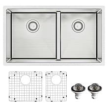 EL-77 Elite Stainless Steel Undermount 16G Double Bowl Kitchen Sink Kit, 32" x 19" x 10"