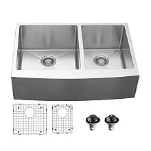 EL-86 Stainless Steel Farmhouse/Apron Front 16G Double Bowl Kitchen Kit, 33" x 22-1/4" x 10