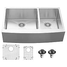 EL-87 Stainless Steel Farmhouse/Apron Front 16G Double Bowl Kitchen Kit, 36" x 22-1/4" x 10