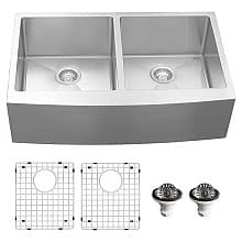 EL-88 Stainless Steel Farmhouse/Apron Front 16G Double Bowl Kitchen Sink Kit, 36" x 221/4" x 10