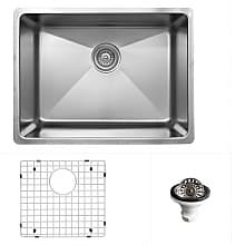 Novaro Stainless Steel Undermount 18G Single Bowl Kitchen Sink Kit, 23-1/8" x 17" x 9"