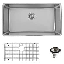 Novaro Stainless Steel Undermount 18G Single Bowl Kitchen Sink, 30-7/8" x 17-1/4" x 9"