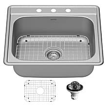 Profile Stainless Steel Top Mount 18G Single Bowl Kitchen Sink Kit, 25" x 22" x 8