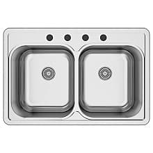 Profile Stainless Steel Top Mount 18G Double Equal Bowl Kitchen Sink, 33" x 22" x 7-1/2