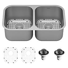 Profile Stainless Steel Undermount 18G Double Equal Bowl Kitchen Sink Kit, 32-1/4" x 18-1/2" x 8-1/2