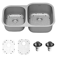 Profile Stainless Steel Undermount 18G Small/Large Bowl Kitchen Sink Kit, 31-1/2" x 20-1/2" x 8-1/2