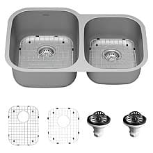 Profile Stainless Steel Undermount 18G Large/Small Bowl Kitchen Sink Kit, 31-1/2" x 20-1/2" x 8-1/2