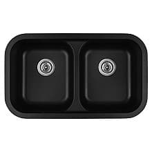 Q-350 Quartz Under Mount Double Equal Bowl Kitchen Sink, 32-3/8" x 19" x 8-1/2