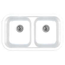 Q-350 Quartz Under Mount Double Equal Bowl Kitchen Sink, 32-3/8" x 19" x 8-1/2", White