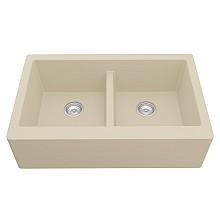 QA-750 Quartz Under Mount Double Bowl with Apron Kitchen Sink, 34" x 21-1/4" x 9