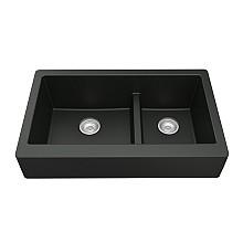 QAR-760 Quartz Undermount Large/Small Bowl Kitchen Sink, 34" x 21-1/4" x 9