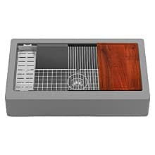 Quartz QARWS Retrofit Farmhouse/Apron Front Large Single Bowl Workstation Kitchen Sink, 34" x 21-1/4" x 9", Bisque