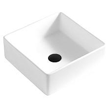 Quattro Acrylic Vessel Mount Single Bowl Square Bathroom Sink, 14-1/2" x 14-1/2" x 5", Matte White