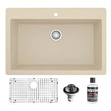 Quartz Top Mount/Drop-In Large Single Bowl Kitchen Sink Kit, 33" x 22" x 9"
