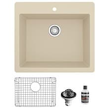 Quartz Top Mount/Drop-In Single Bowl Kitchen Sink Kit, 25" x 22" x 9"