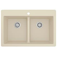 QT-810 Quartz Top Mount Double Equal Bowl Kitchen Sink, 33" x 22" x 9