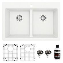 QT-810 Quartz Top Mount/Drop-In Double Equal Bowl Kitchen Sink Kit, 33" x 22" x 9"