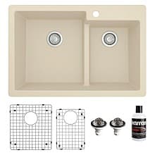 QT-811 Quartz Top Mount/Drop-In Large/Small Bowl Kitchen Sink Kit, 33" x 22" x 9"