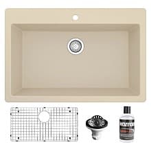 QT-812 Quartz Top Mount/Drop-In Large Single Bowl Kitchen Sink Kit, 33" x 22" x 9"