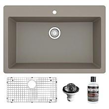 QT-812 Quartz Top Mount/Drop-In Large Single Bowl Kitchen Sink Kit, 33" x 22" x 9"