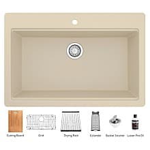 QTWS-875 Quartz Top Mount/Drop-In Large Single Bowl Workstation Kitchen Sink with Accessories, 33" x 22" x 9"