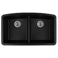 QU-710 Quartz Under Mount Double Equal Bowl Kitchen Sink, 32-1/2" x 19-1/2" x 9