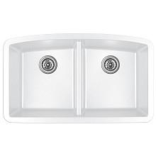 QU-710 Quartz Under Mount Double Equal Bowl Kitchen Sink, 32-1/2" x 19-1/2" x 9