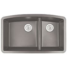 QU-711 Quartz Under Mount Large/Small Bowl Kitchen Sink, 32-1/2" x 19-1/2" x 9