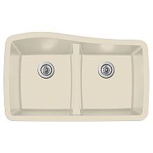 QU-720 Quartz Under Mount Double Equal Bowl Kitchen Sink, 33-1/2" x 20-5/8" x 9