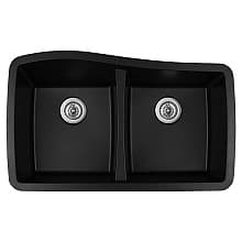QU-720 Quartz Under Mount Double Equal Bowl Kitchen Sink, 33-1/2" x 20-5/8" x 9