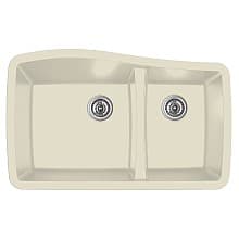 QT-721 Quartz Under Mount Large/Small Bowl Kitchen Sink, 33-1/2" x 20-5/8" x 9