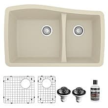 QU-721 Quartz Undermount Large/Small Bowl Kitchen Sink Kit, 33-1/2" x 20-5/8" x 9"