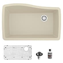 QU-722 Quartz Undermount Large Single Bowl Kitchen Sink Kit, 33-1/2" x 21" x 9"