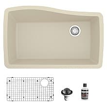 QU-722 Quartz Undermount Large Single Bowl Kitchen Sink Kit, 33-1/2" x 21" x 9"