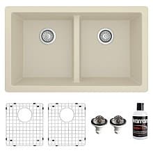 QU-810 Quartz Undermount Double Equal Bowl Kitchen Sink Kit, 32" x 19-1/2" x 9"