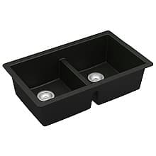 QU-810 Quartz Undermount Double Equal Bowl Kitchen Sink, 32-3/8" x 19-1/4" x 9