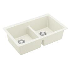 QU-810 Quartz Undermount Double Equal Bowl Kitchen Sink, 32-3/8" x 19-1/4" x 9", White