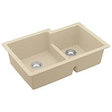 QU-811 Quartz Undermount Large/Small Bowl Kitchen Sink, 32-3/8" x 21-1/4" x 9