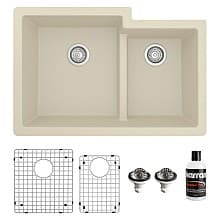 QU-811 Quartz Undermount Large/Small Bowl Kitchen Sink Kit, 32" x 21-1/4" x 9"