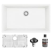 QU-812 Quartz Undermount Large Single Bowl Kitchen Sink Kit, 32-1/4" x 19-1/4" x 9"