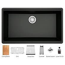 QUWS-875 Quartz Undermount Large Single Bowl Workstation Kitchen Sink, 32-1/2" x 19-1/4" x 9"
