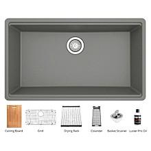 QUWS-875 Quartz Undermount Large Single Bowl Workstation Kitchen Sink, 32-1/2" x 19-1/4" x 9"