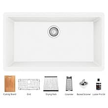 QUWS-875 Quartz Undermount Large Single Bowl Workstation Kitchen Sink, 32-1/2" x 19-1/4" x 9"