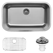 U Series Stainless Steel Undermount 18G Single Bowl Kitchen Sink Kit, 30-1/2" x 18-3/8" x 9"