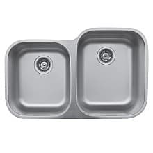 U-6040L Stainless Steel Under Mount 18G Double Bowl Kitchen Sink, 31-1/2" x 20-1/8" x 8-3/4